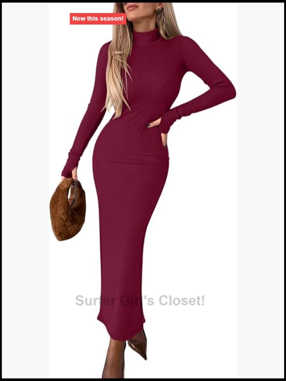 Mock Neck Long Sleeve Bodycon Maxi Dress